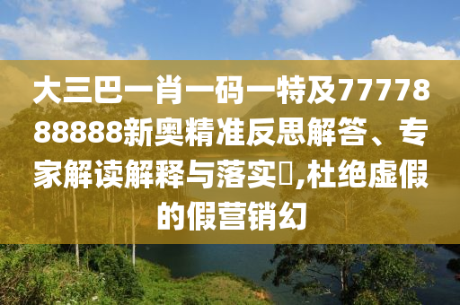 大三巴一肖一码一特及7777888888新奥精准反思解答、专家解读解释与落实,杜绝虚假的假营销幻
